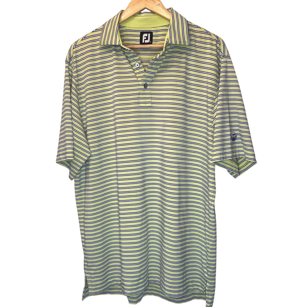 Footjoy FJ ProDry Pinstripe Golf‎ Polo Shirt Men L Green Blue Short Sleeve Sport